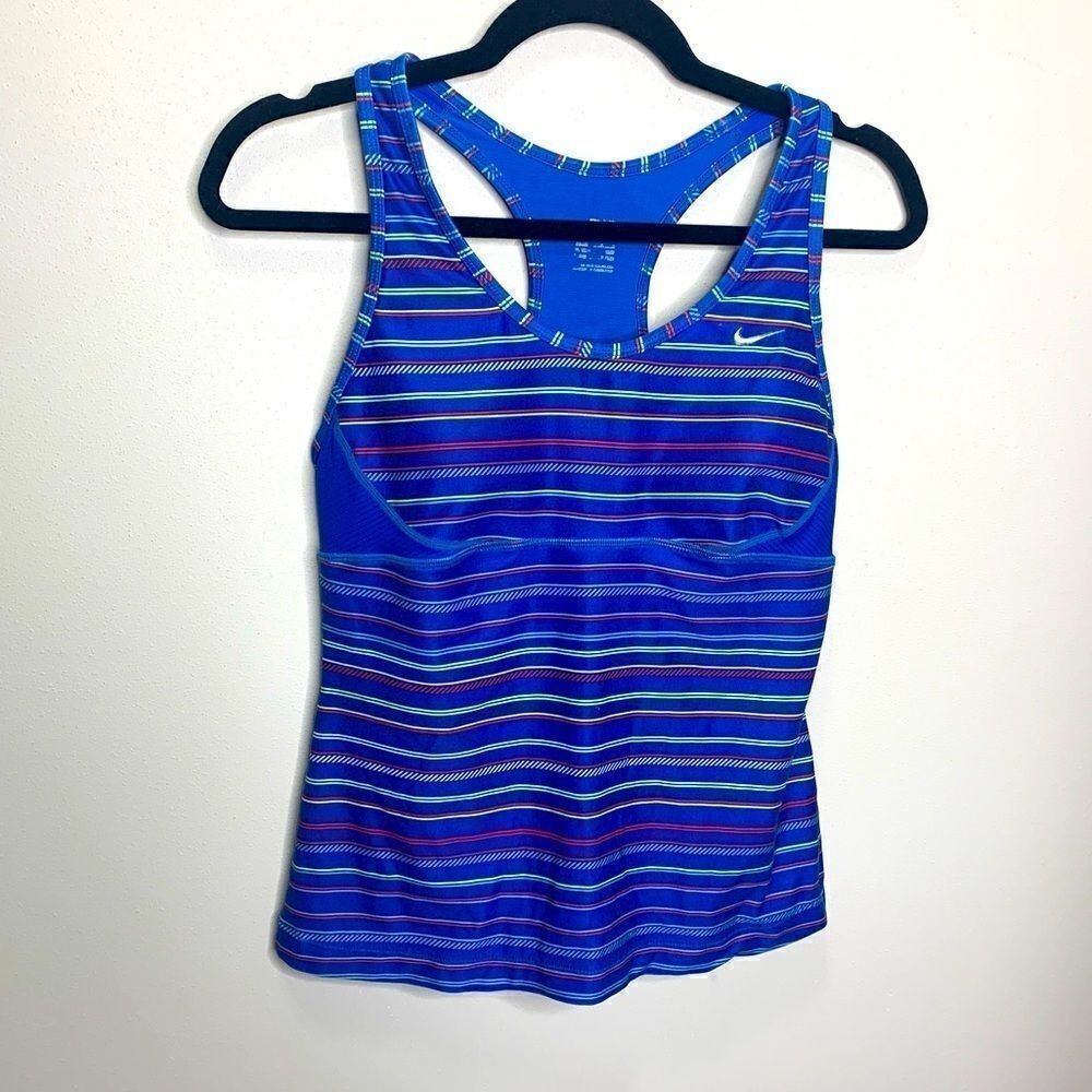 Nike blue racer back medium workout stripes top